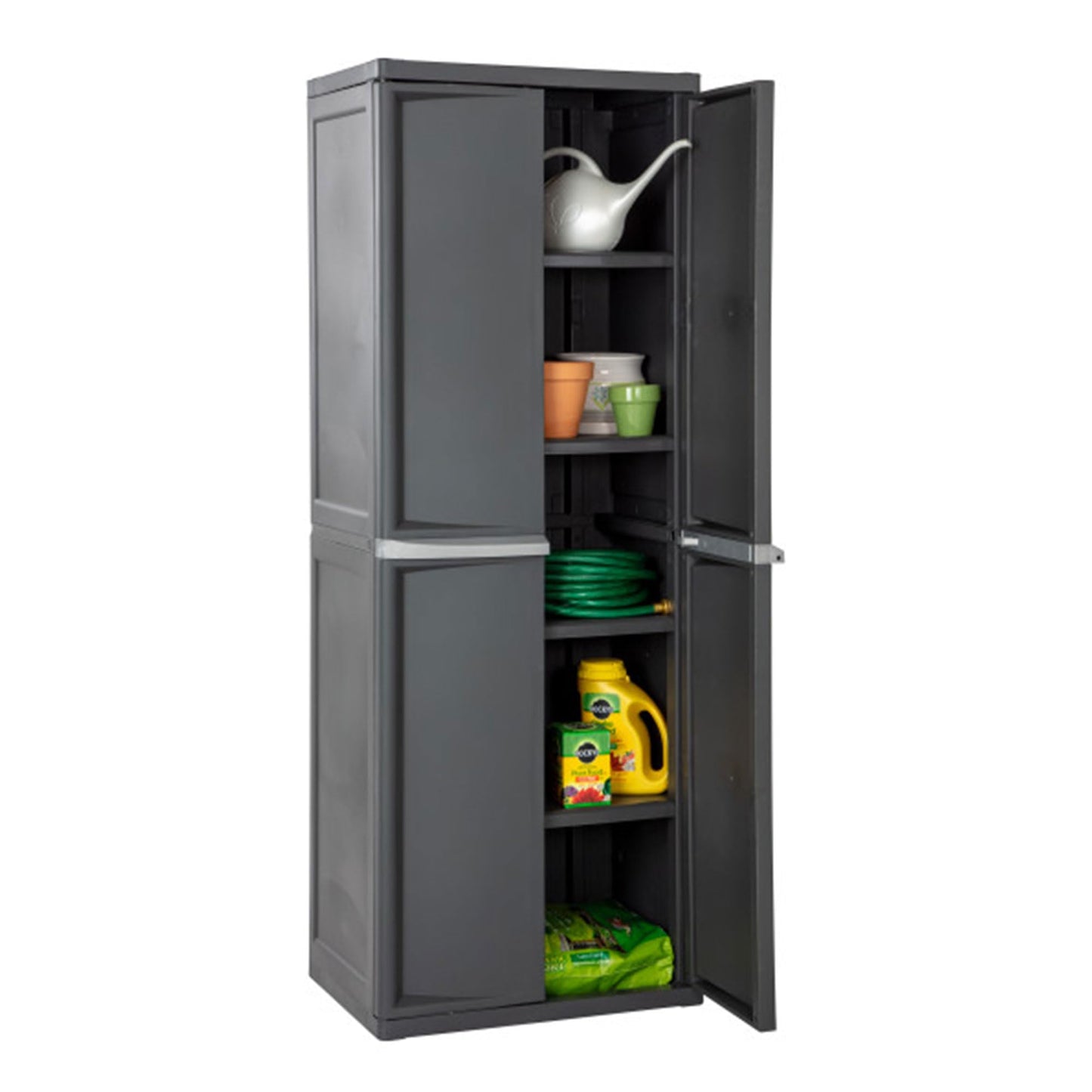 Sterilite 4 Shelf Cabinet, Lockable Utility Storage w/ Adjustable Shelves, Gray - Plastic Shelving Unit for Organizing Garage, Pantry, Basement, Laundry Room or Mudroom