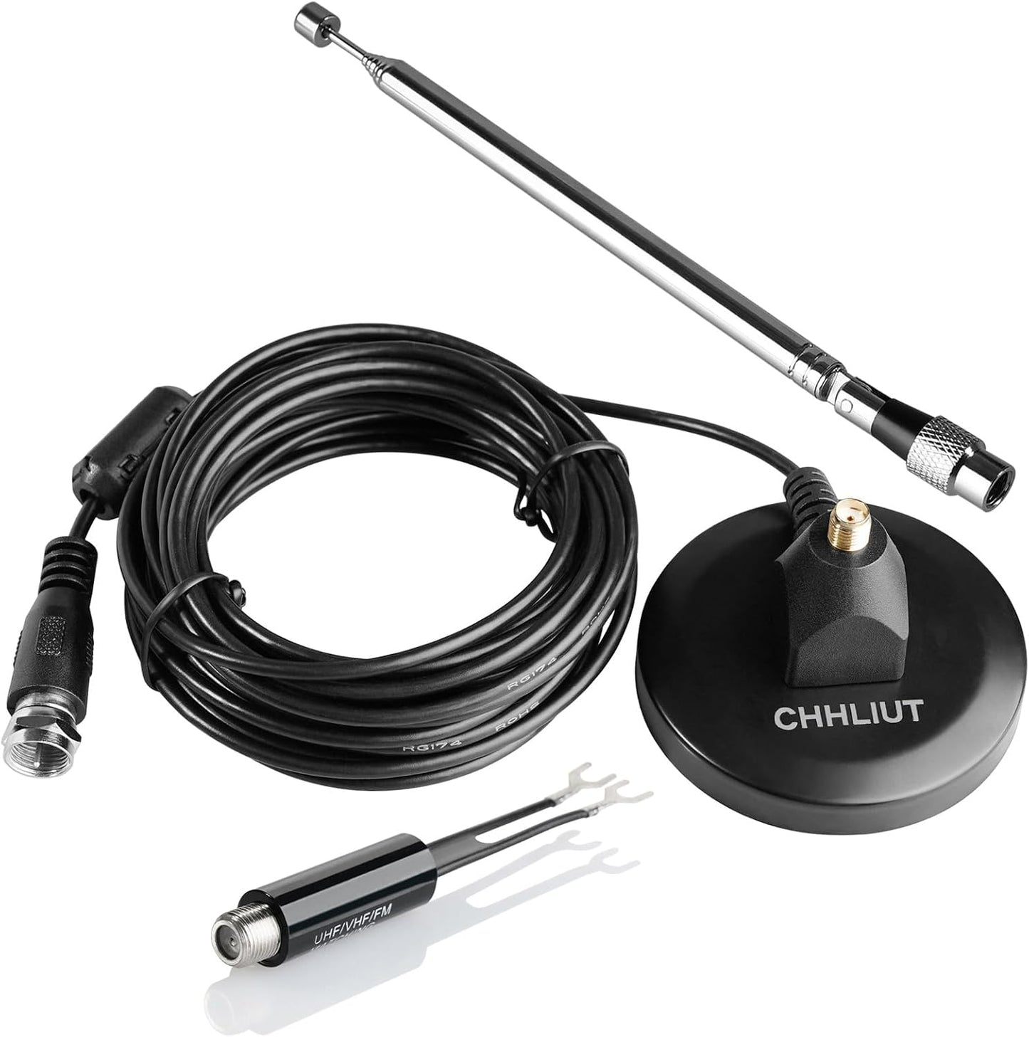CHHLIUT 16ft FM Antenna for Stereo Receiver Magnetic Base, Coaxial Cable, Retractable, Perfect FM Reception for Home