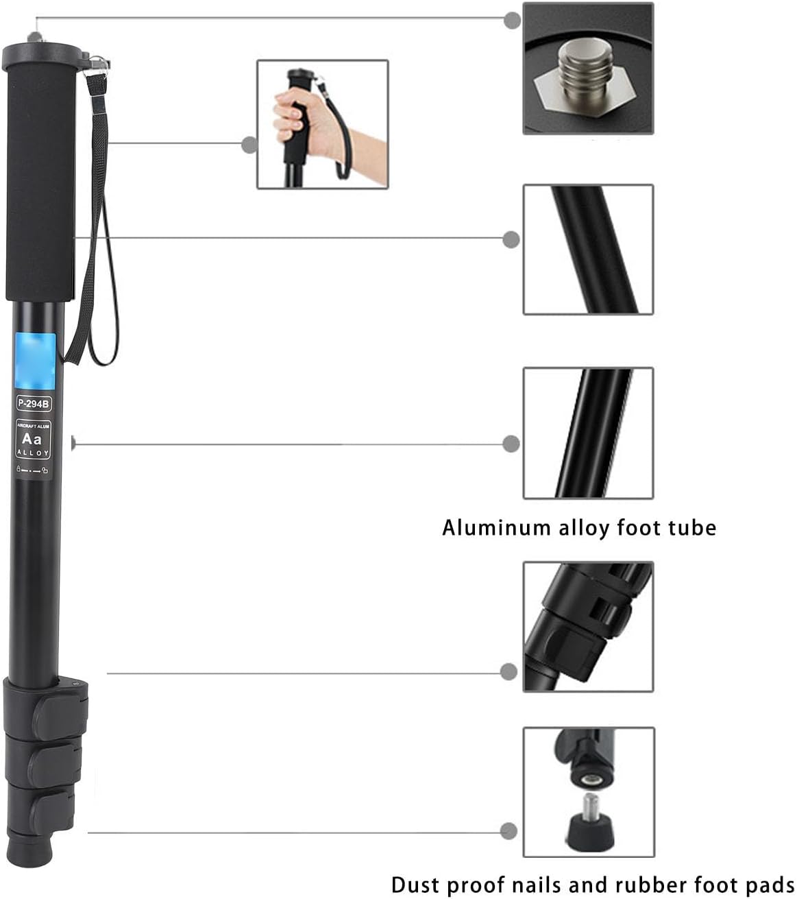 ciciglow Camera Monopod, Professional Telescopic Monopod Anti Slip, Aluminum Alloy Portable Travel Monopod Stand