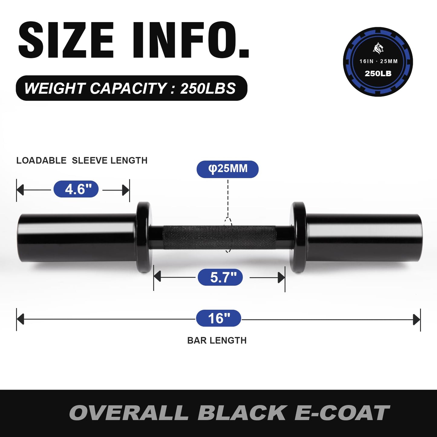 LIONSCOOL 16" Olympic Dumbbell Handles, Loadable Dumbbells Bar for Strength Training, Compatible with 2''Standard Plates, Includes 2 Pair of Spring Collars