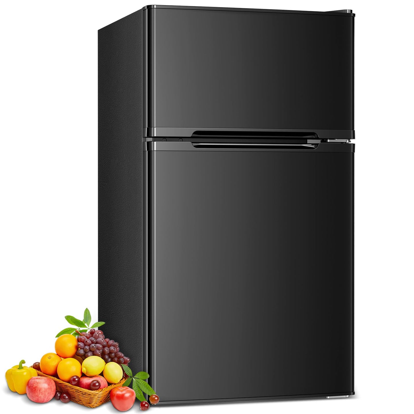 COWSAR 3.2 Cu.Ft Fridge with Freezer, Double Door Compact Fridge for Bedroom, Adjustable Thermostat, Energy-efficient Low Noise Small Refrigerator For Dorm, Office, Bar, RV, Bedroom,Commercial