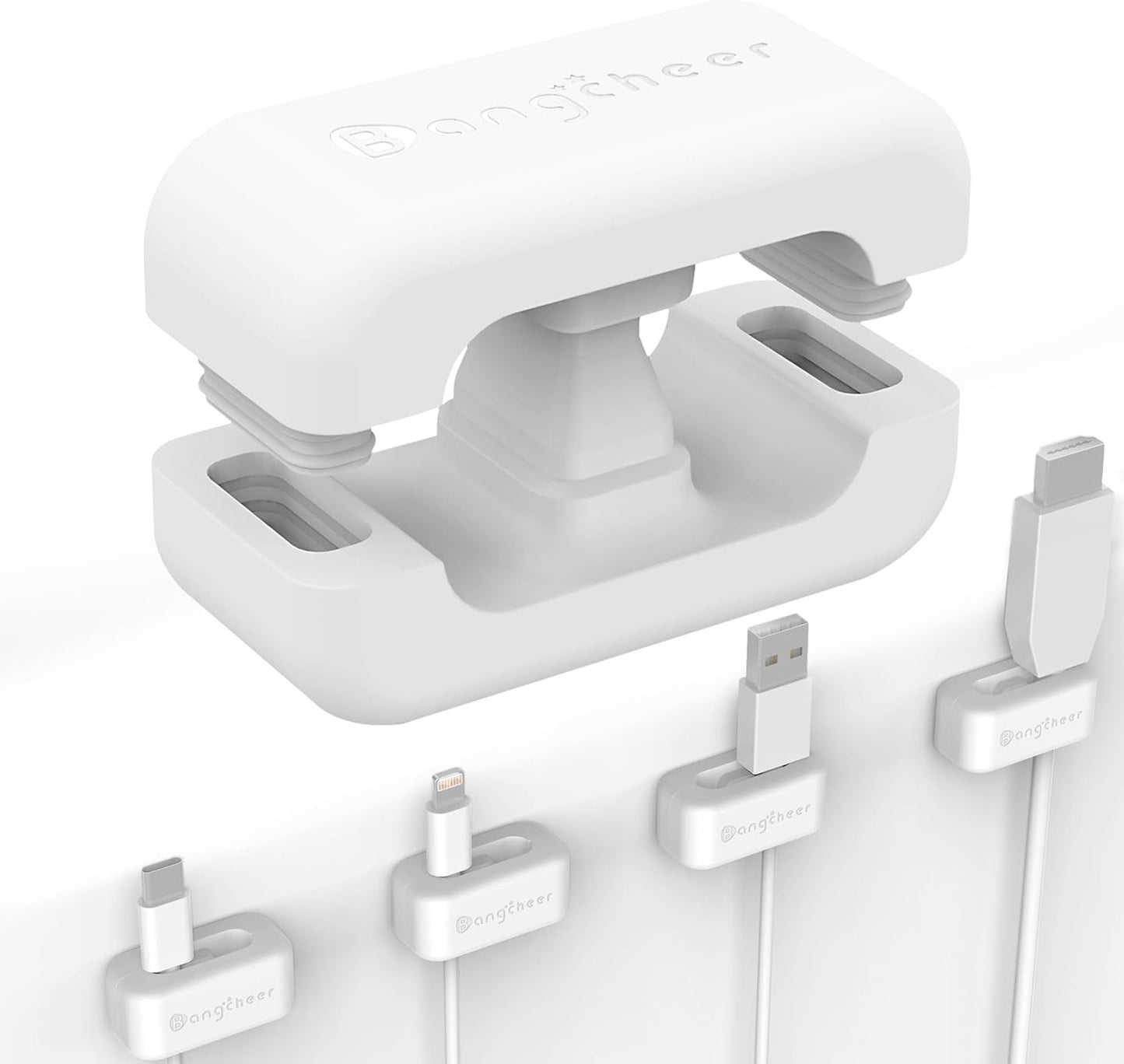 BANGCHEER 8 Pack (White-8Pack) Dual-Slot Silicone Cord Cable Clips with Strong Nano Adhesive Cable Organizer