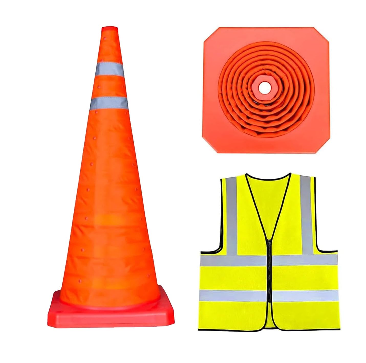 18 Inch 1 Pack Collapsible Traffic Safety Cones,with High-Visibility Reflective Vest, Multi Purpose Pop-up Cones with Reflective Collar for Road Safety, Orange Cones for Driving Training, Parking Lots