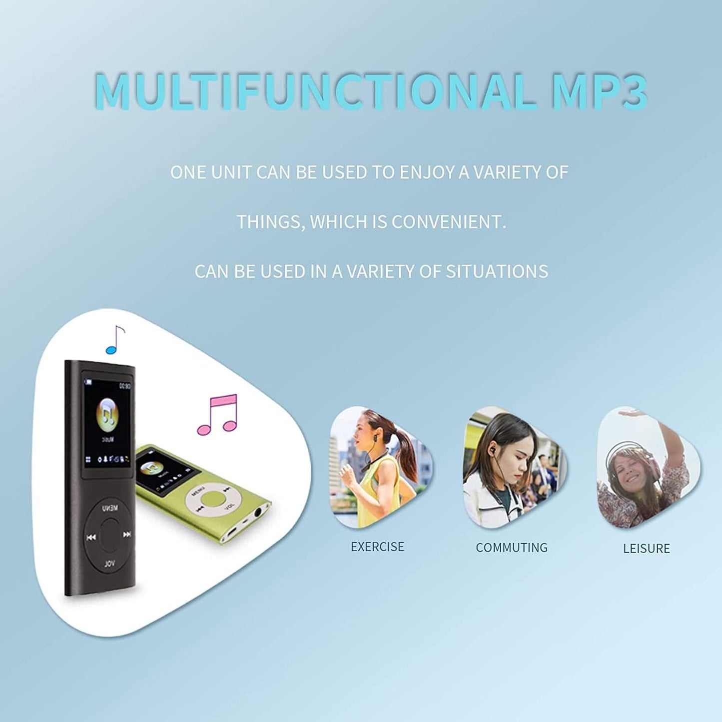 Luqeeg MP3 MP3 1.8 Inch Player, Portable Lossless Sound Slim Music Player with Earphone, LCD Screen Digital Music