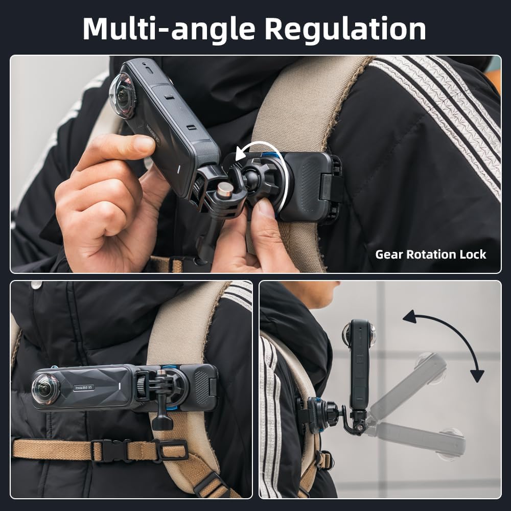 Rugvis 360 Backpack Insta360 X5/X4/X3 Rotation Magnetic Clip Mount, Quick Release Shoulder Strap Clip Holder Compatible