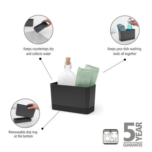 Brabantia Sink Organiser (Dark Gray) Non-Slip, Non-Scratch Kitchen Countertop Storage Caddy for Dish Brush, Soap, Cloths