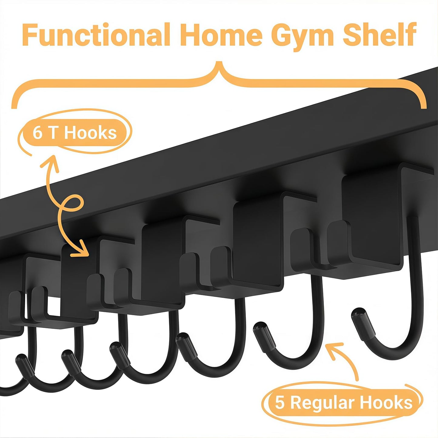 SSNEWOG Floating Shelf Organizer Compatible with Tonal Accessories,16.9x6Home Gym Weight wall Storage Equipment Hanger, Metal Rack Holder Wall Mount with 5 T-Lock Brackets & Hooks Hanger (Black)