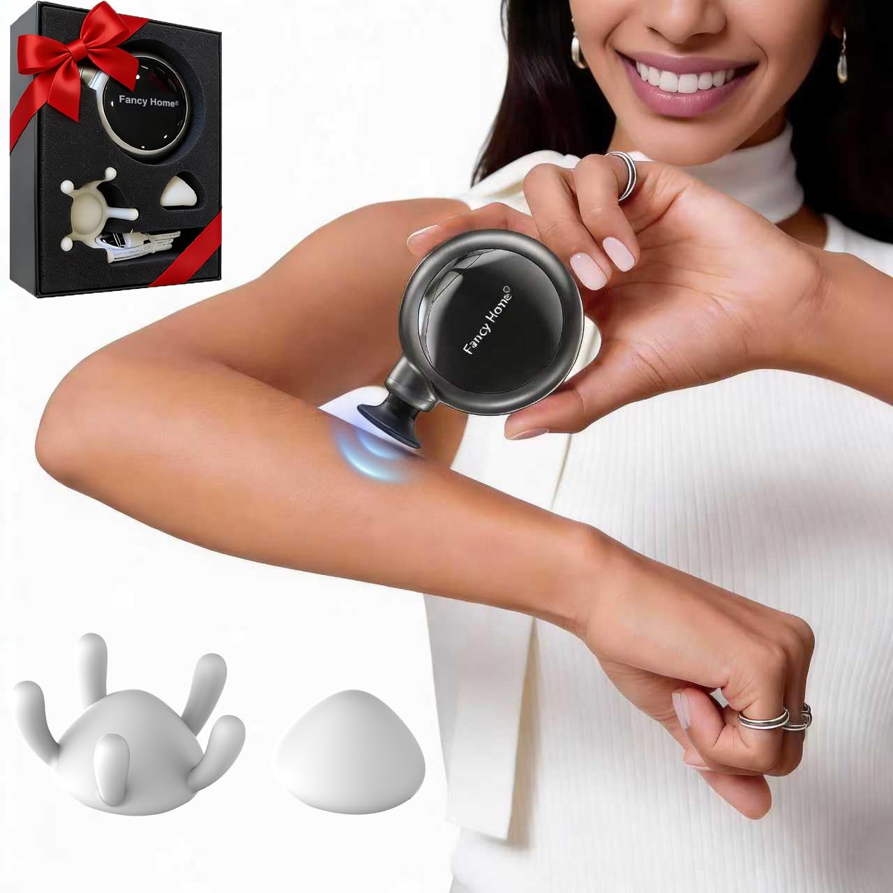 Fancy Home® Mini Massage Gun - Palm Sized Deep Tissue Massager Gun, Unique Small Hand Massager for Circulation, Cordless Powerful 3200 RPM | Ultra Quiet | Travel Friendly & Gift Ready （Black Grey）