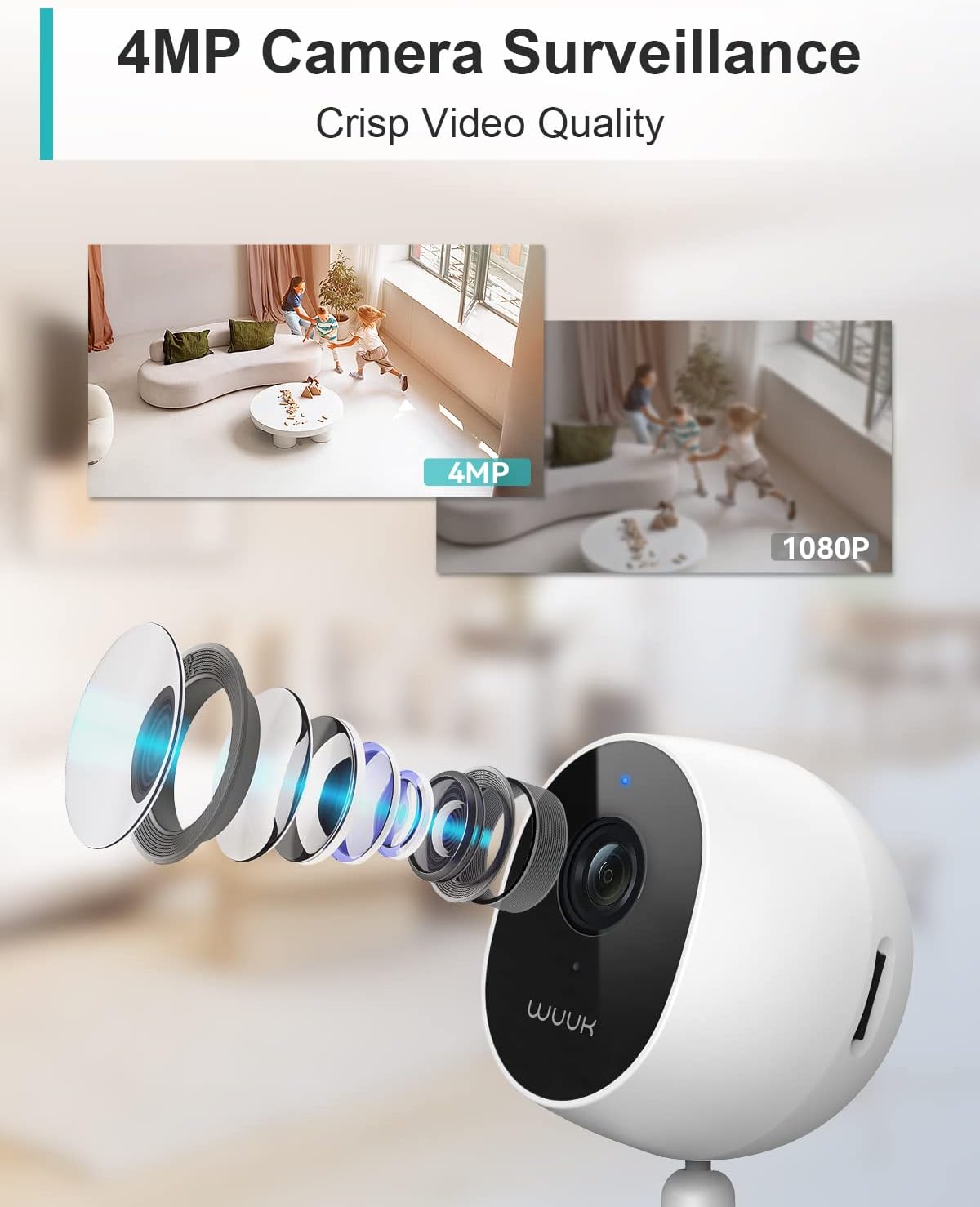 WUUK 4MP 24/7 2-Way Indoor Security Camera, WiFi Camera Indoor Baby Monitor, Pet Camera w/Motion & Human Detection