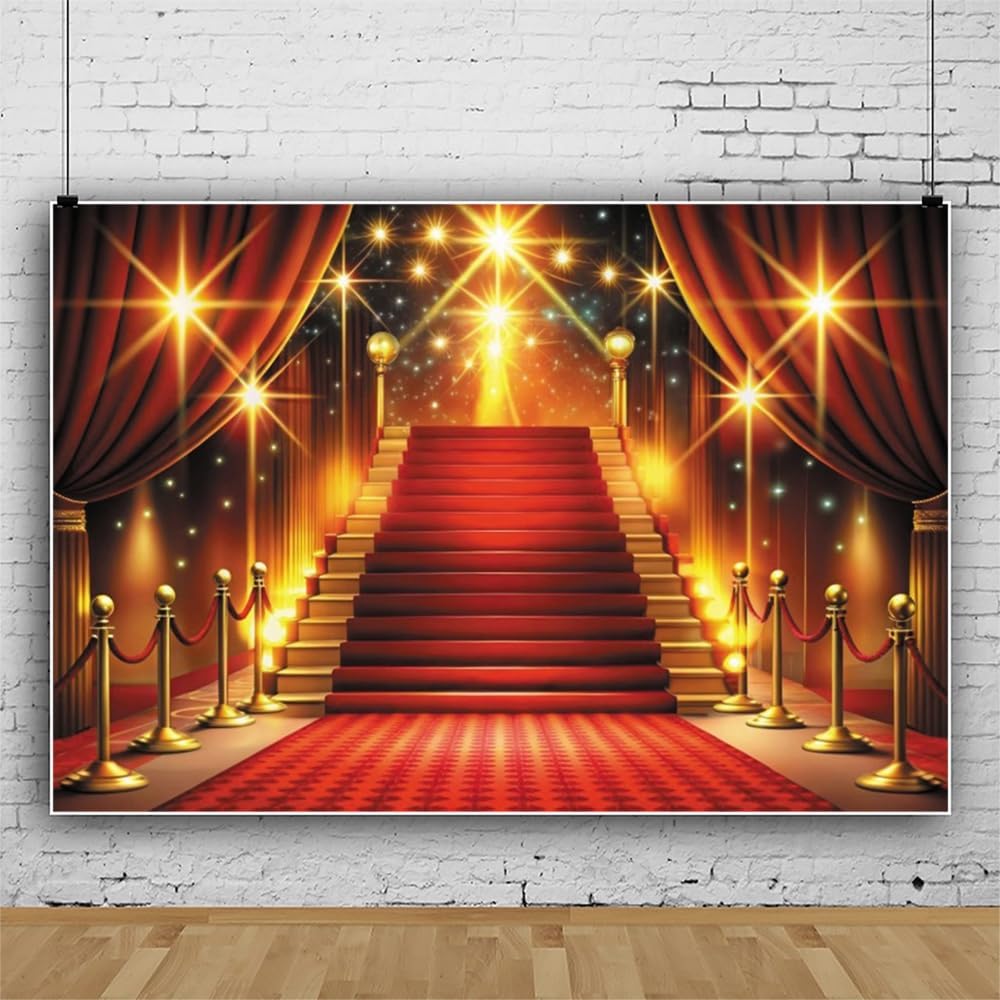 ChloropLastid 10x8ft Red Carpet Backdrop Movie Night Glitter Light Photo Decorations Award Ceremony Banner Decorfor
