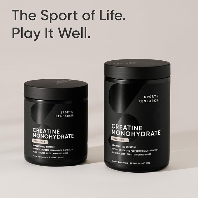 Sports Research Creatine Monohydrate - Gain Lean Muscle, Improve Performance and Strength and Support Workout Recovery* - 5 g Micronized Creatine - 17.46 oz