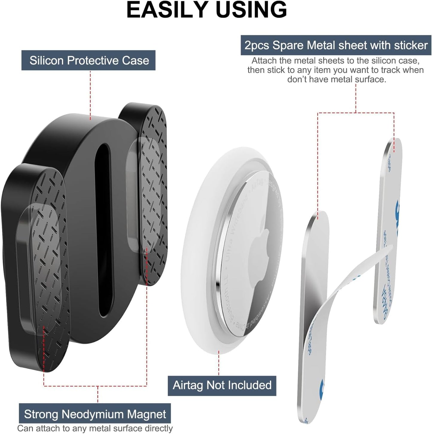 Frylaa Airtag,2pcs Magnetic Holder Case for Hidden Soft Silicon Protective Cover with Strong Magnet Mount GPS Tracker