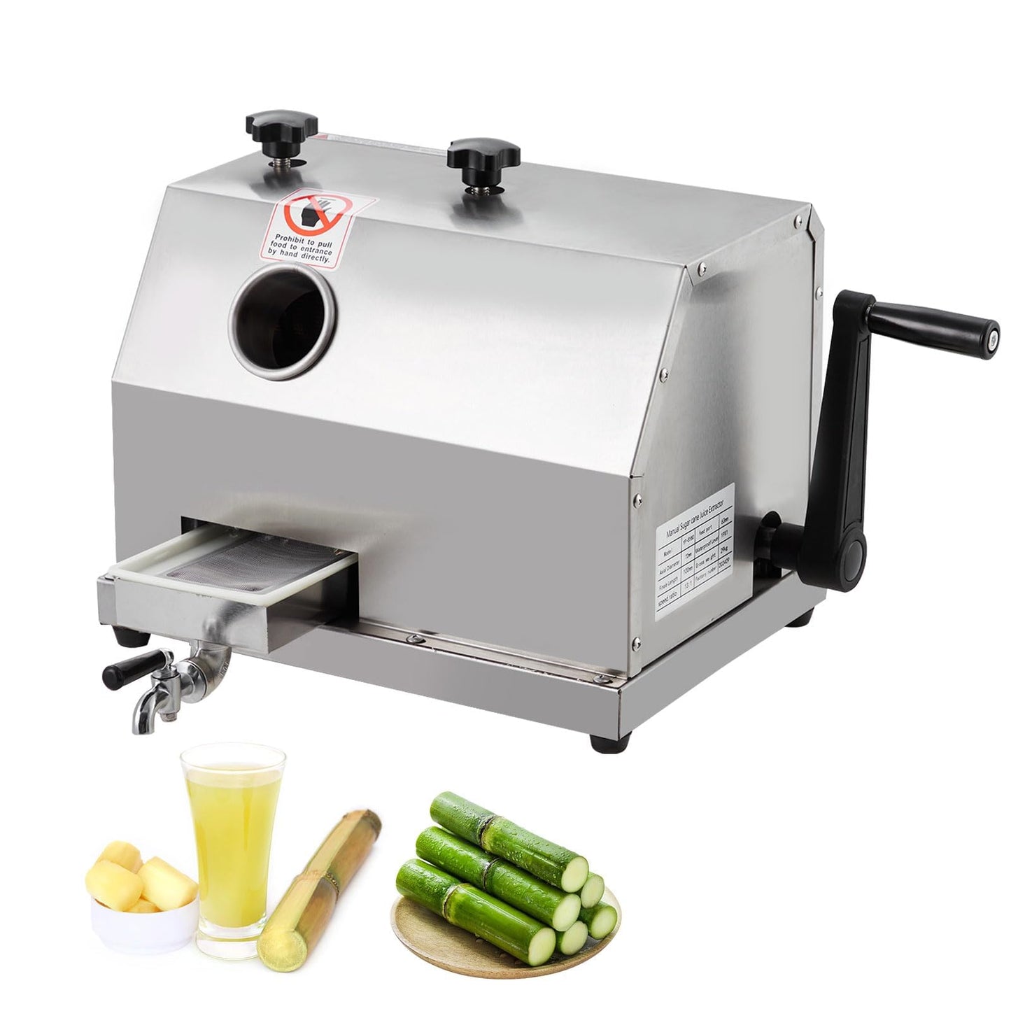 Garvee Manual Sugar Cane Press Juicer, 3 Stainless Steel Rollers Commercial Sugarcane Juicer Machine, 2.4" Big Inlet, 110 LBS/H High Yield Sugar Cane Extractor