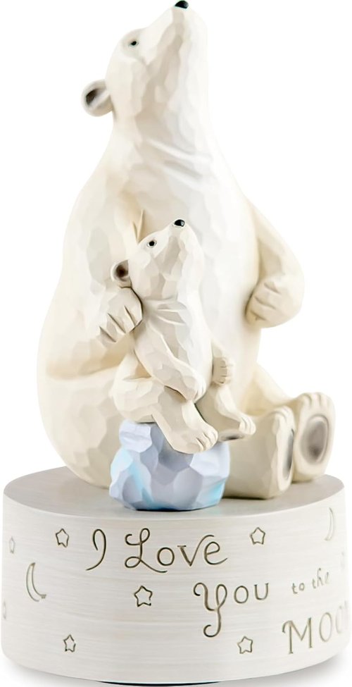 AIDLNS Polar Bear Music Box - Hand-Painted Keepsake Figurine | I Love You to the Moon and Back