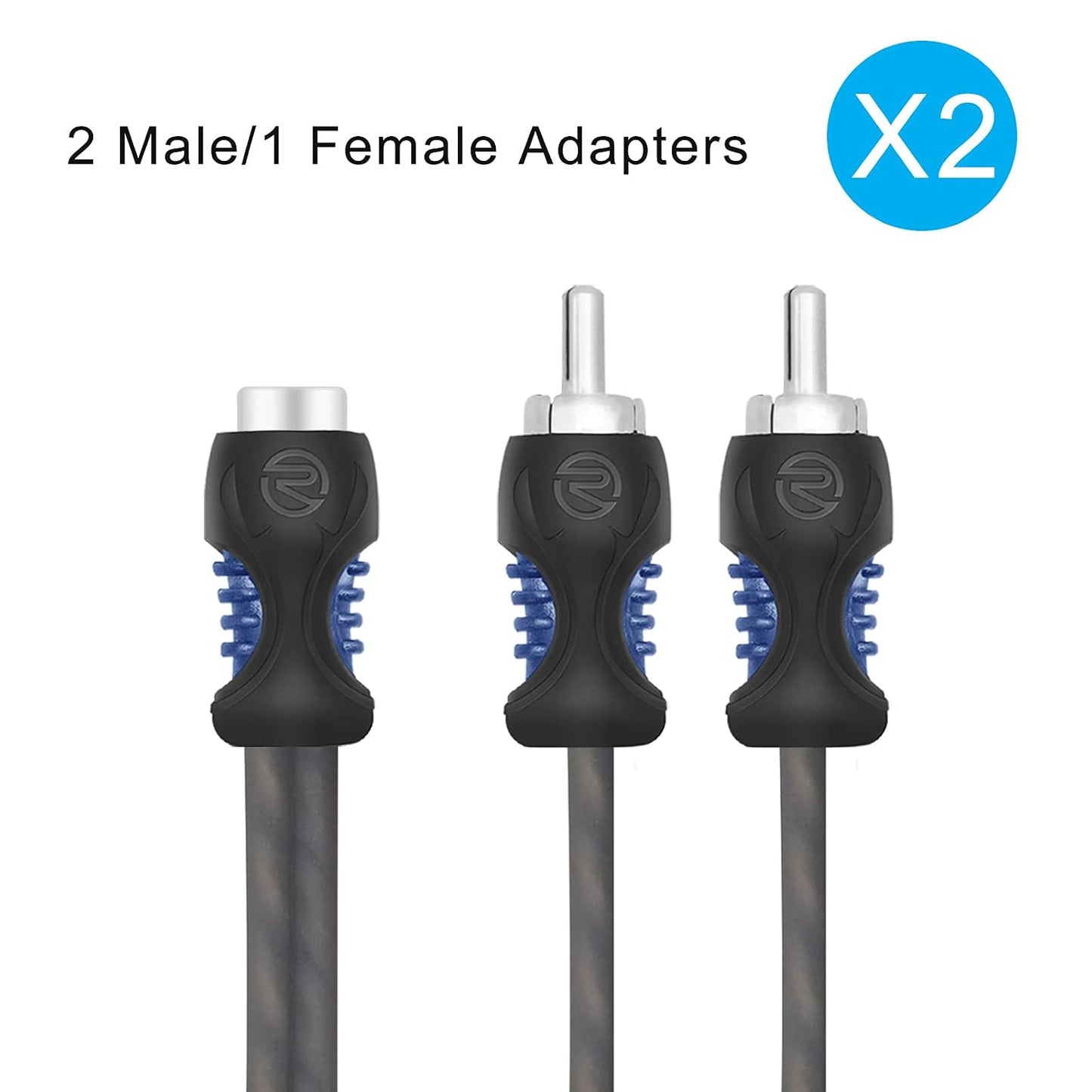R1F2M 99.99% 1 2 1ft 2 Pack RECOIL Oxygen Free Copper Female to Male RCA Y Adapter Car Audio Splitter Connectors