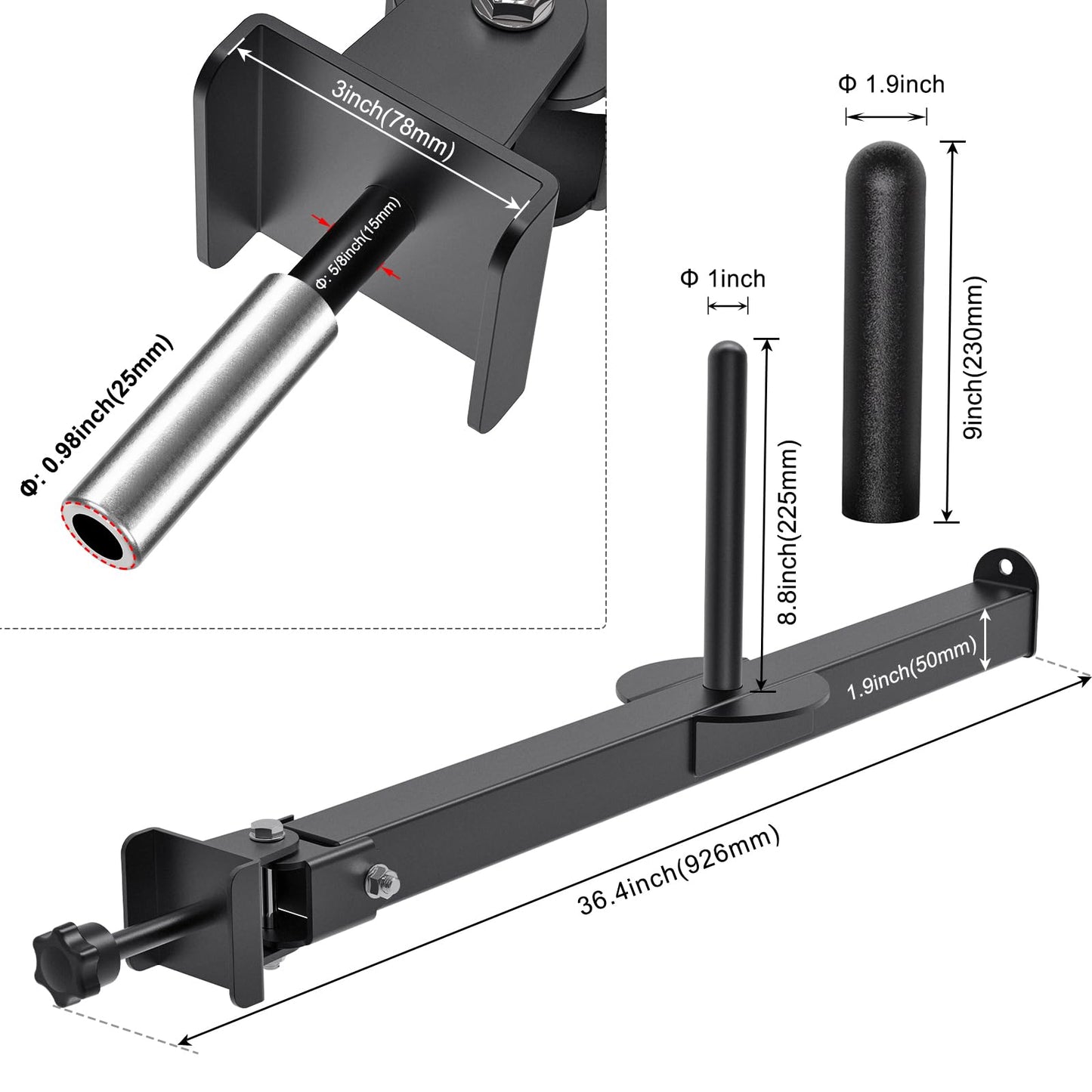 SELEWARE Belt Squat Lever Arm for 3" x 3" Power Cage with 5/8" or 1" Hole, Squat Rack Attachment Fit 1'' and 2'' Weight Plates Allow Both Vertical and Sideways Movements