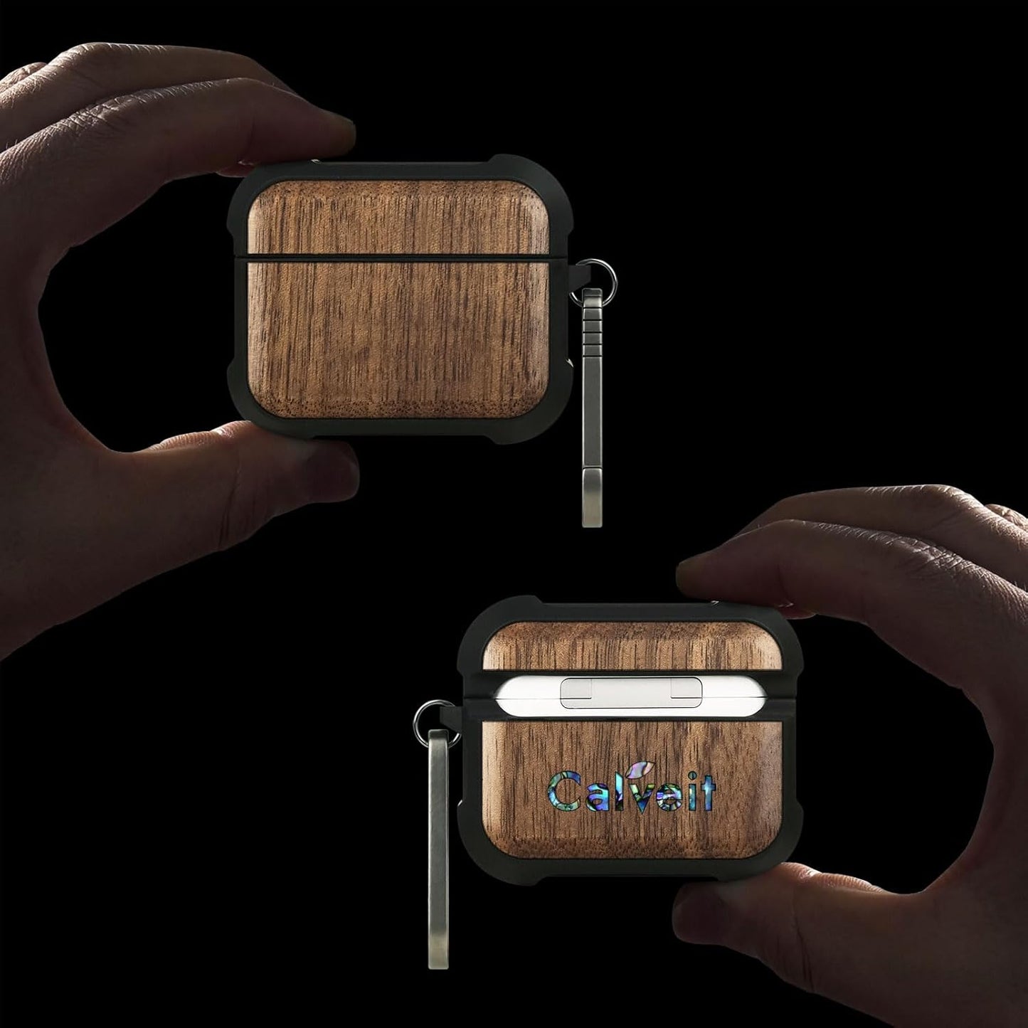 Carveit 2nd/1st Wooden Case for AirPods Pro Gen Case, Wood Artisan Engraved & TPU Shockproof Cover, Titanium Quick