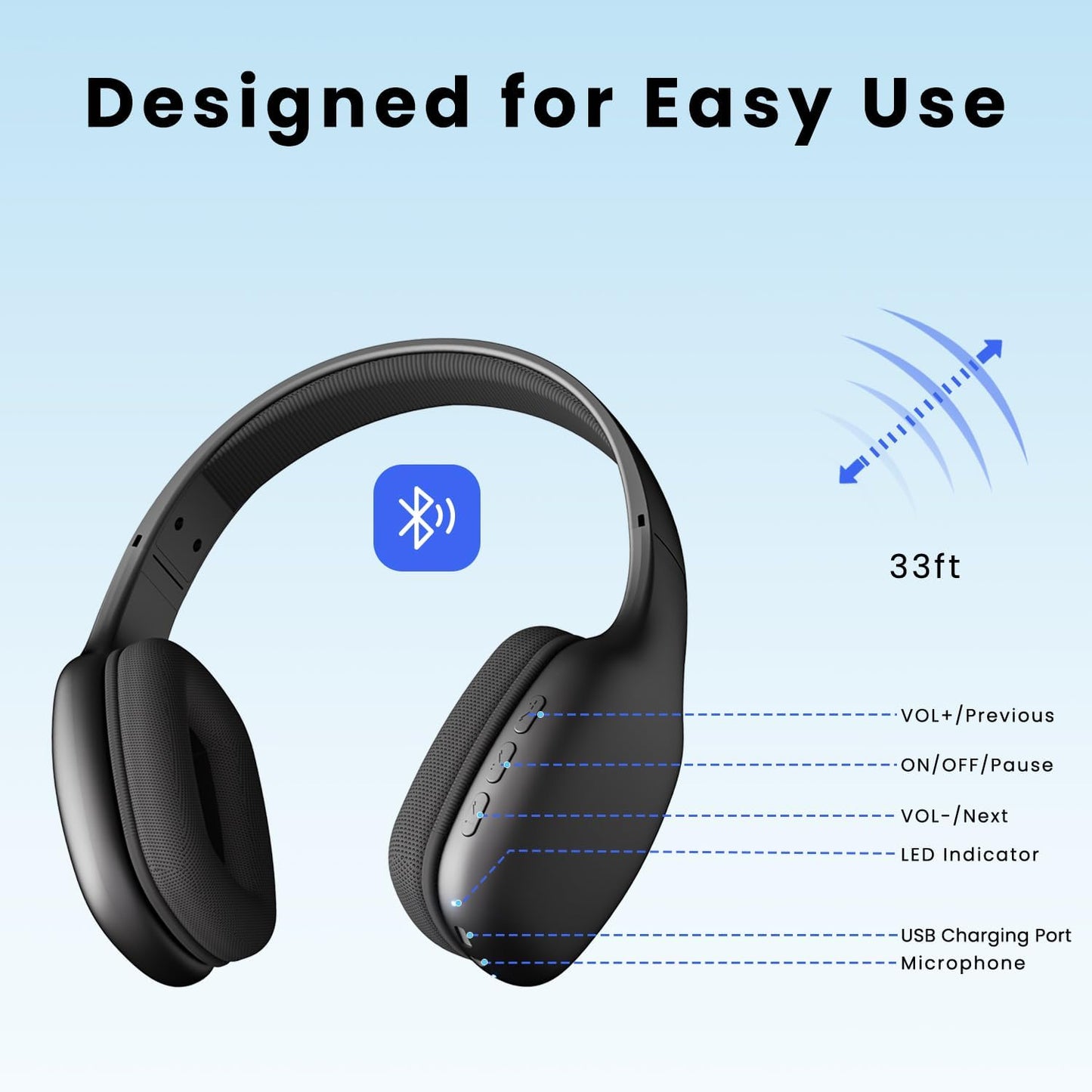 CIRICO BaseTone 5.3, 20H Wireless Over-Ear Headphones, Bluetooth Playtime, Deep Bass, Foldable Lightweight Design
