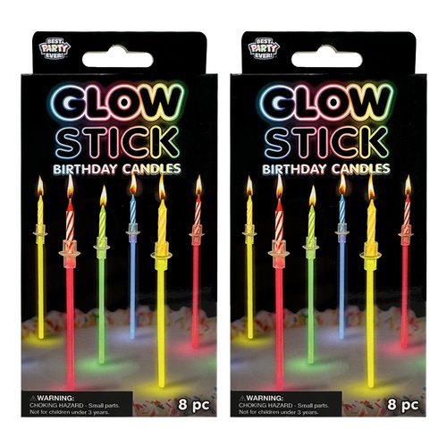 BEST PARTY EVER! Glow Stick Birthday Candles for Cake, Glowing Party Favors, 2 Pack (16 Total)