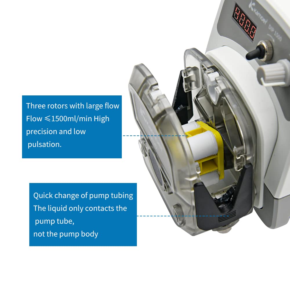 Kamoer DIP1500 Peristaltic Pump 24V 1500ml/min High Flow Intelligent Variable Speed 0.1-400rpm Liquid Dosing Pump 3 Rotors LED Screen RS485 7.9mm x 11.1mm (IDxOD)