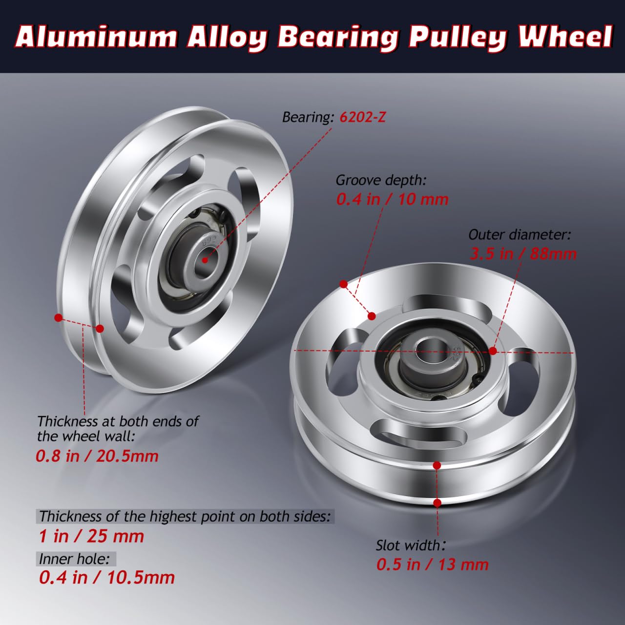 balacoo Heavy Duty Aluminum Cable Pulley Wheel 3.46x4.72in, Smooth Bearing System for Home & Commercial Gym Equipment, Easy Install Replacement Part for LAT Pulldown, Row Machine