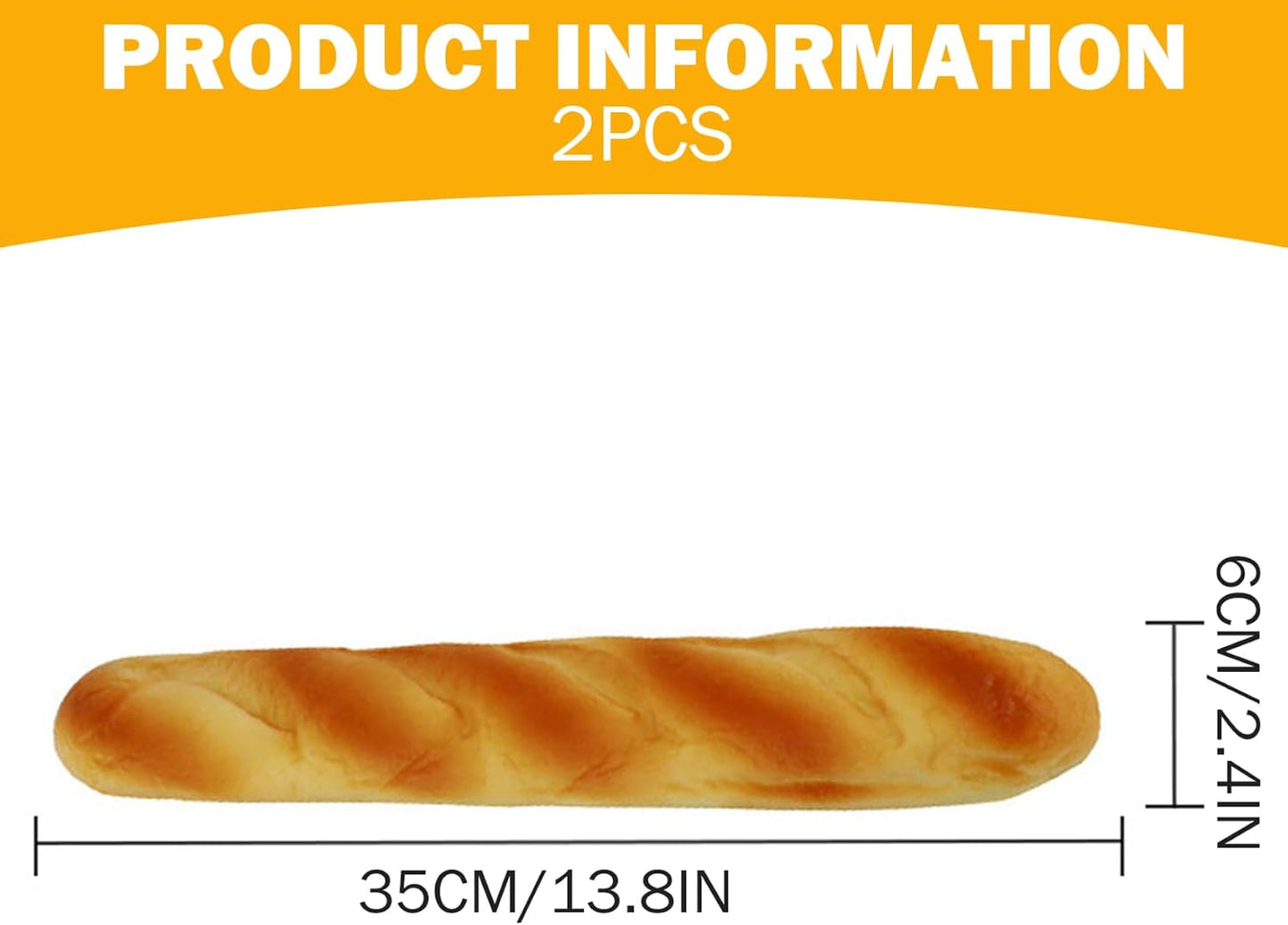 Xoeryoy 2PCS 13.8x2.4in Bread, PU Realistic Long Artificial Bread, Bake for Display, Photography Props, Bakery Ornament