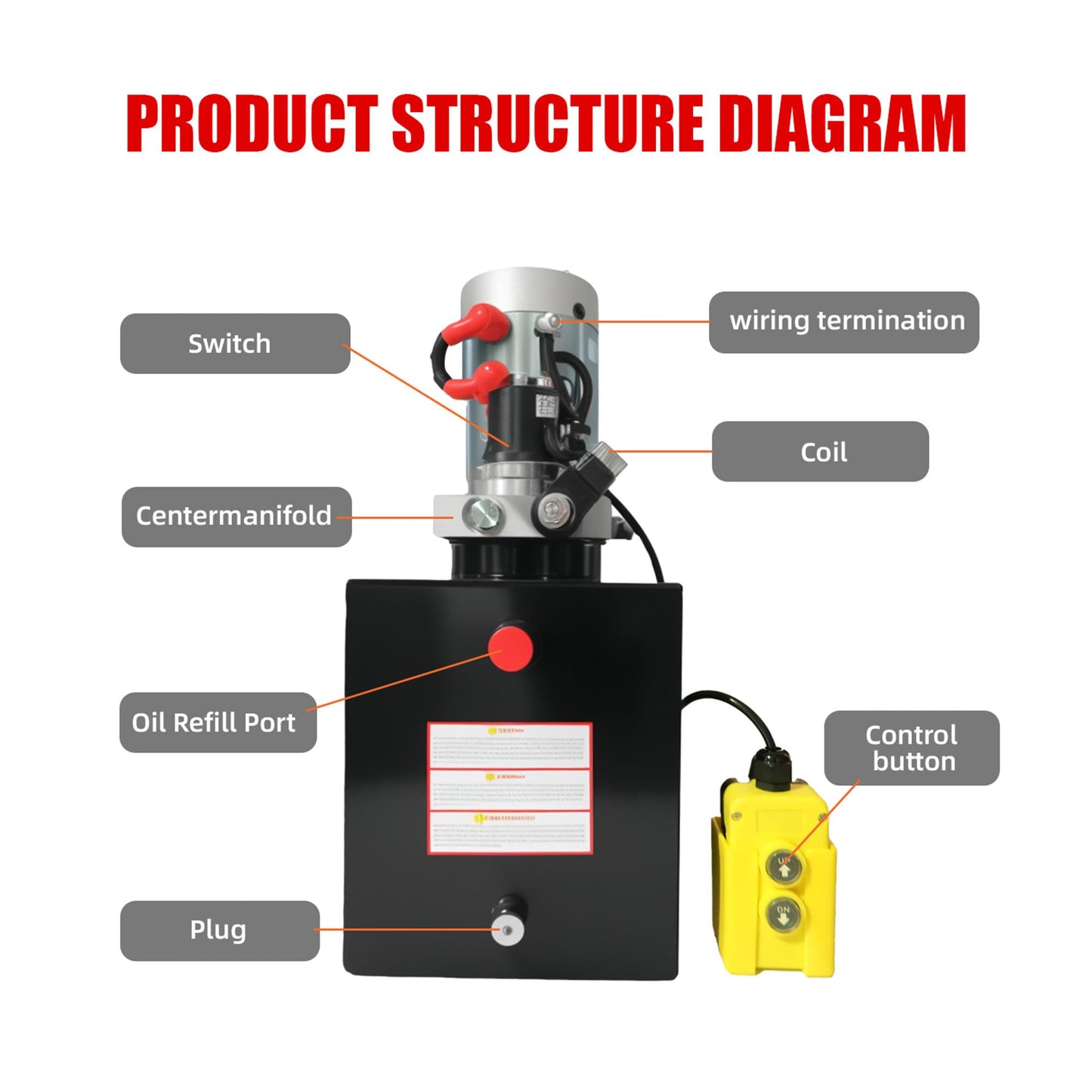 Single Acting Hydraulic Pump 8 Quart Hydraulic Power Units 12V DC Hydraulic Pump SAE#6 Connector for Dump Trailer Car Lifting