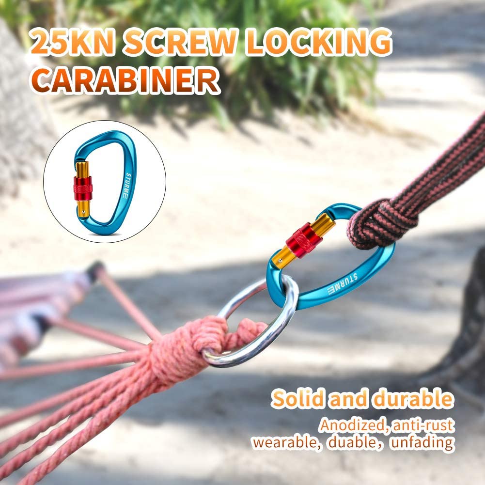 STURME UIAA Certified Climbing Carabiner Clips, 2 Pack 25KN(5623lbs) Screwgate Locking Carabiner Heavy Duty Caribeener Clips, Large Carabiner D Ring for Rock Climbing & Mountaineering