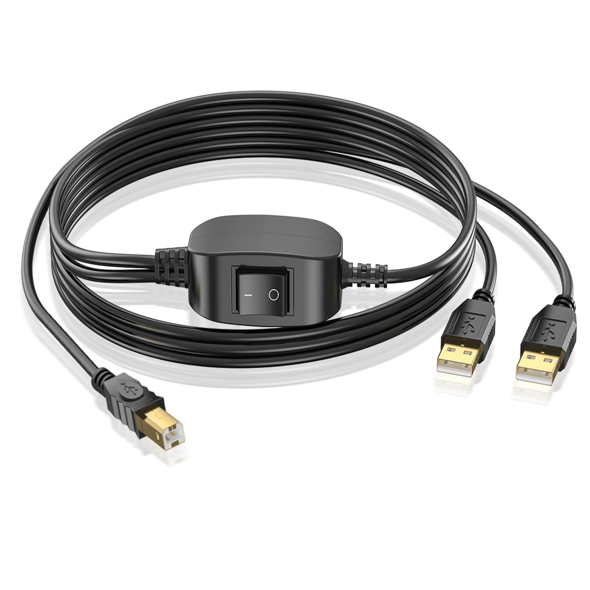 1 2 2.5M/8FT, Herfair Printer Cable Splitter in Out Printer Splitter for Two Computers USB-B Male to Dual USB Male Y