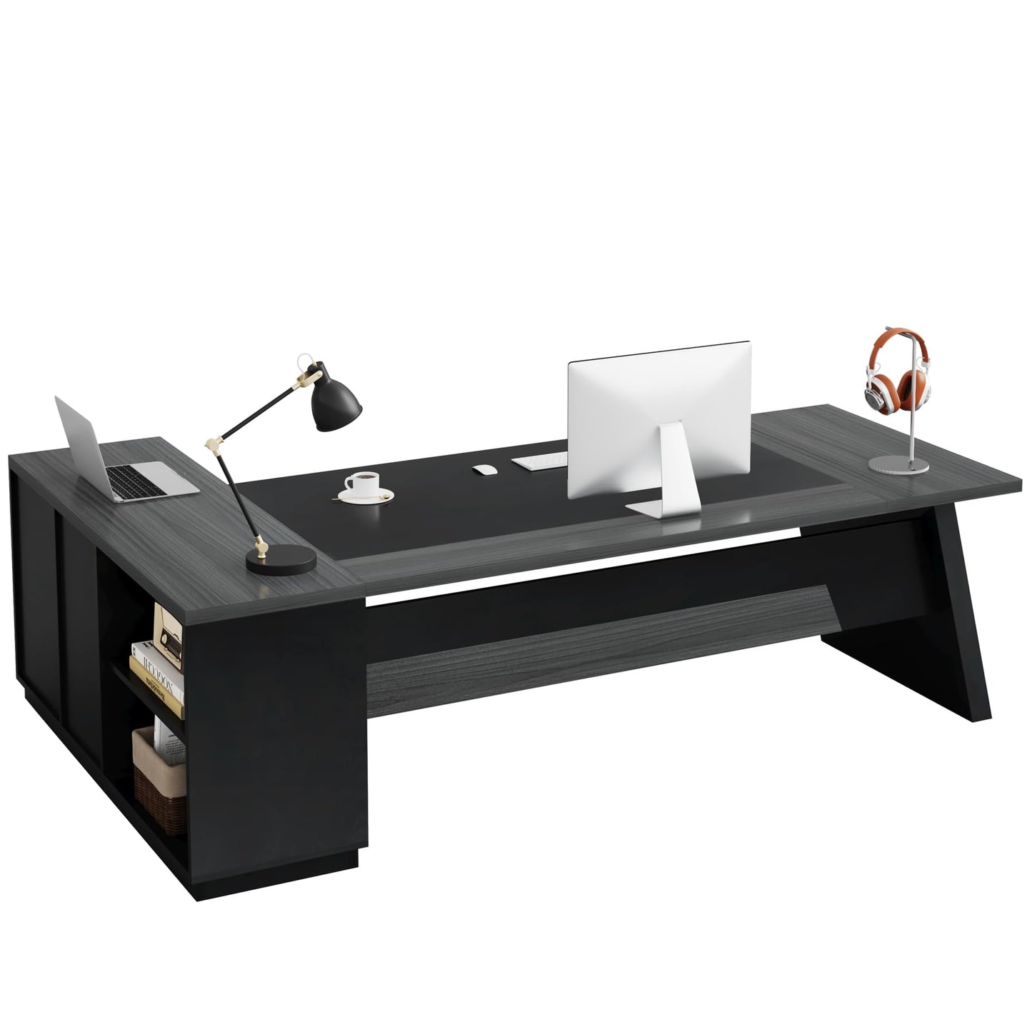 Tribesigns L-Shaped Executive Desk, 78-Inch Modern Office Desk with Drawers and Lateral File Cabinet, Large Bussiness Furniture with Storage Shelves, Workstation for Home Office (Grey + Black)