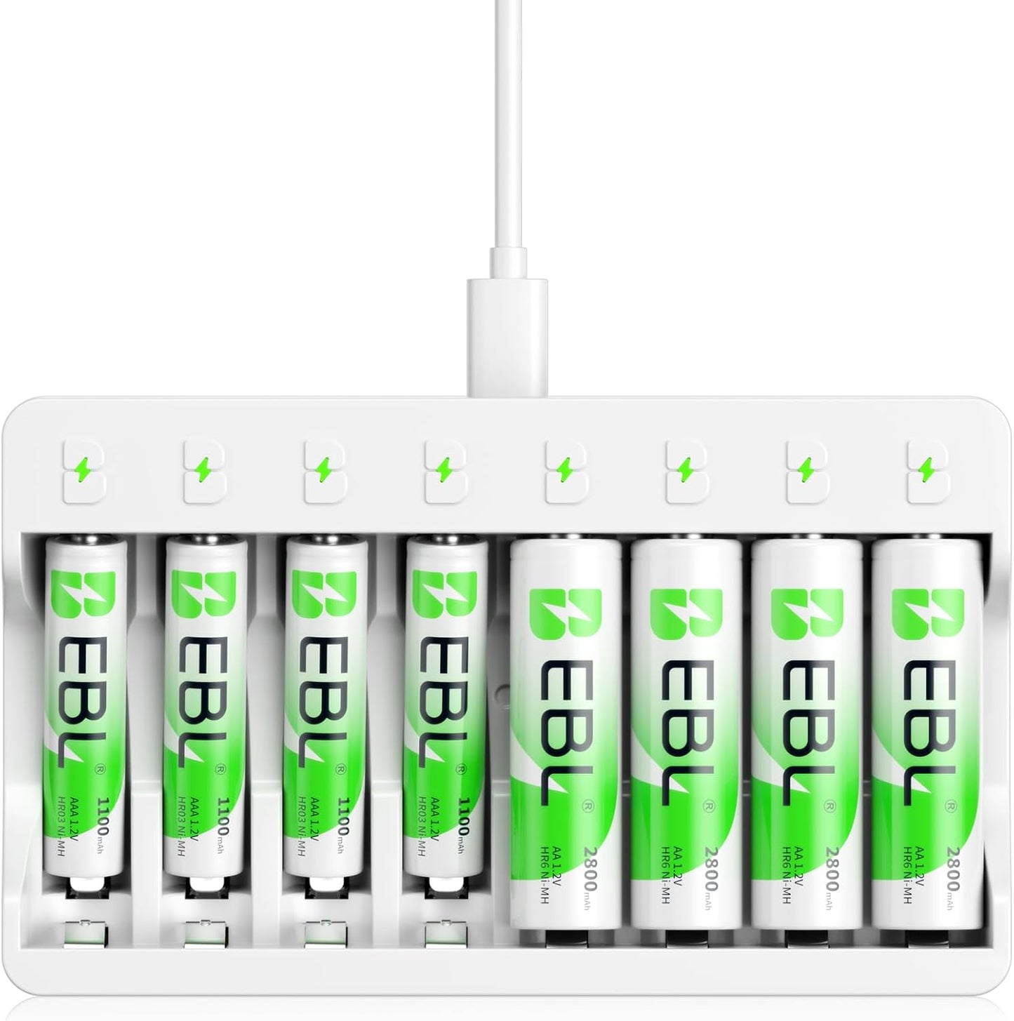 EBL 2800mAh (4 Pack) 1100mAh (4 Pack) 8-Bay Rechargeable AA Batteries and AAA Ni-MH Rechargeable Batteries with AA AAA