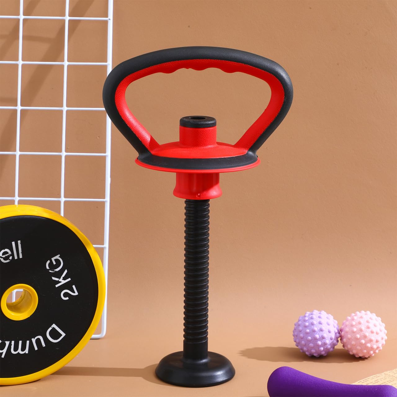 Kisangel Adjustable Kettlebell Handle with Base Nut for 40 Lb Weight Plates Anti-Slip Grip Attachment for Strength Training and Full Body Workouts at Home or Office