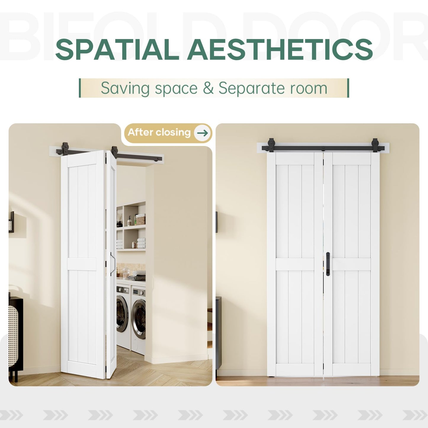 Easelife Bifold Barn Door 42'' x 84'',Bi-Fold Sliding Closet Doors with Hardware Kit Included,46'' Track Kit for 2 Doors,Waterproof, Pre-Drilled Holes Easy Assembly,White