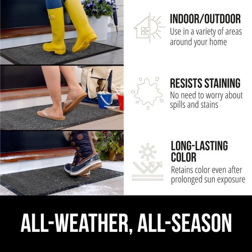 GORILLA GRIP Waterproof All-Season WeatherMAX Doormat - 34x58 Natural Rubber, Stain & Fade Resistant, Easy Clean