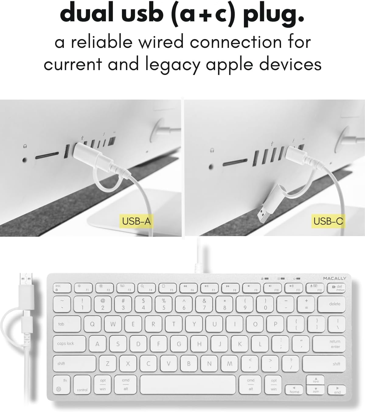 Macally MacMini USB C Wired Keyboard for Mac (USB C + USB A) Compatible Keyboard for MacBook Pro/Air, iMac & Compact