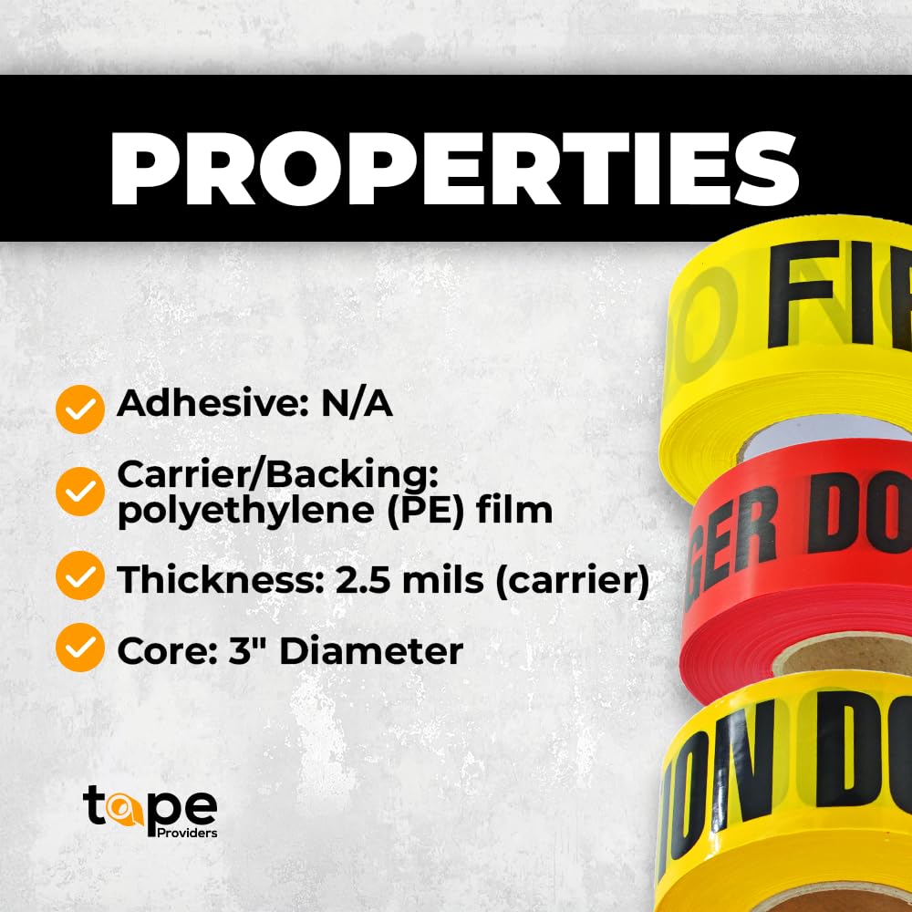 WOD BRC-RNP Barricade Caution Tape - 3 inch x 1000 feet (Bulk Case 8-Rolls) High Visibility Bright Red for Workplace Safety, Marking Boundaries & Hazardous Areas, Non-Adhesive & Heavy-Duty