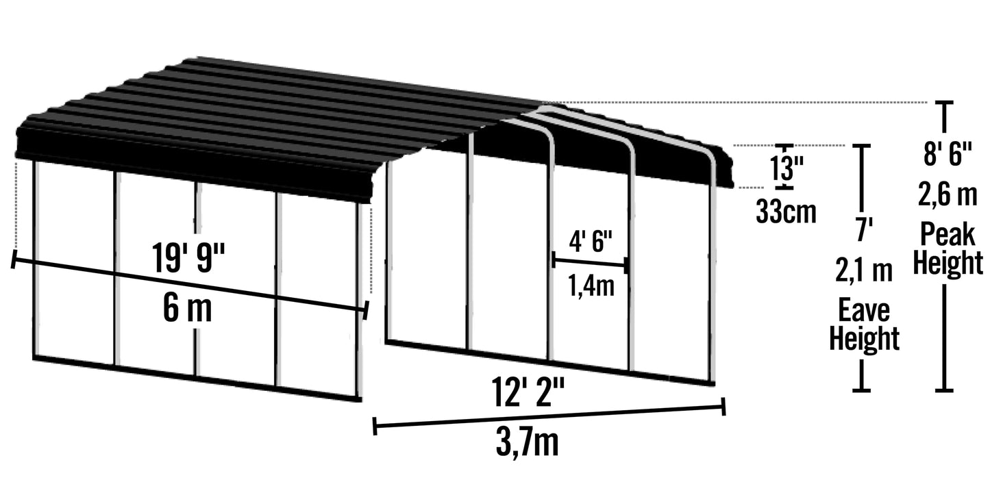 ARROW 12' x 20' x 7' 29-Gauge Carport with Galvanized Steel Roof Panels