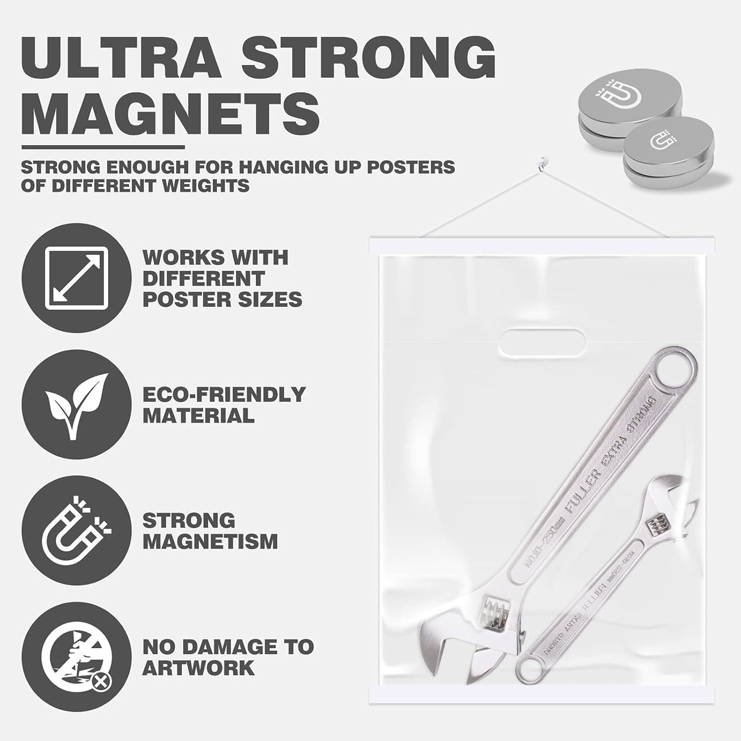 Ywlake Magnetic Poster Hanger - Wood Frame for 9x12, 9x14, 9x17 Prints | Easy Wall Display (White, 9")