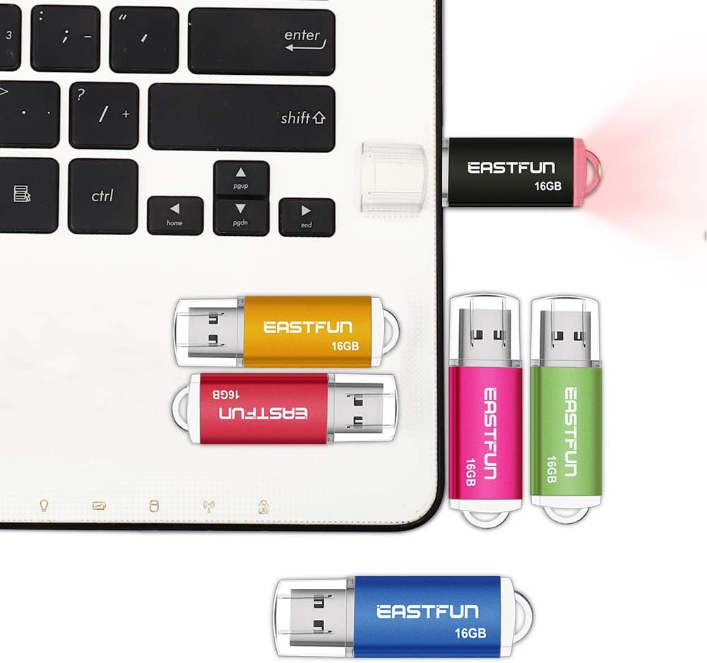 EASTFUN 5 Pack 16GB 2.0 Indicator,5 USB Flash Drive Memory Stick Thumb Drive Thumb Stick Jump Drive Zip Drive Pen