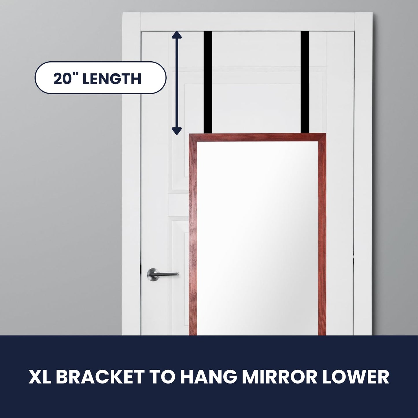 20'' Extra Long Heavy Duty Black Set 2 Mirror Brackets Patent Pending Over-The-Door Mirror Hanger: Door Mirrors Hanger Set Anti-Scratch Lining | Over The Doors Mirrors Hooks Adjustable Height