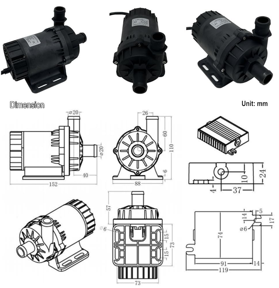 SHYSKY High Powerful 24V 120W Small Brushless DC Water Pump DC60D-24120A-1 12m 39ft Lift 1003GPH, Submersible, Speed Adjustable, For Cooling Circulation Pressure Sys