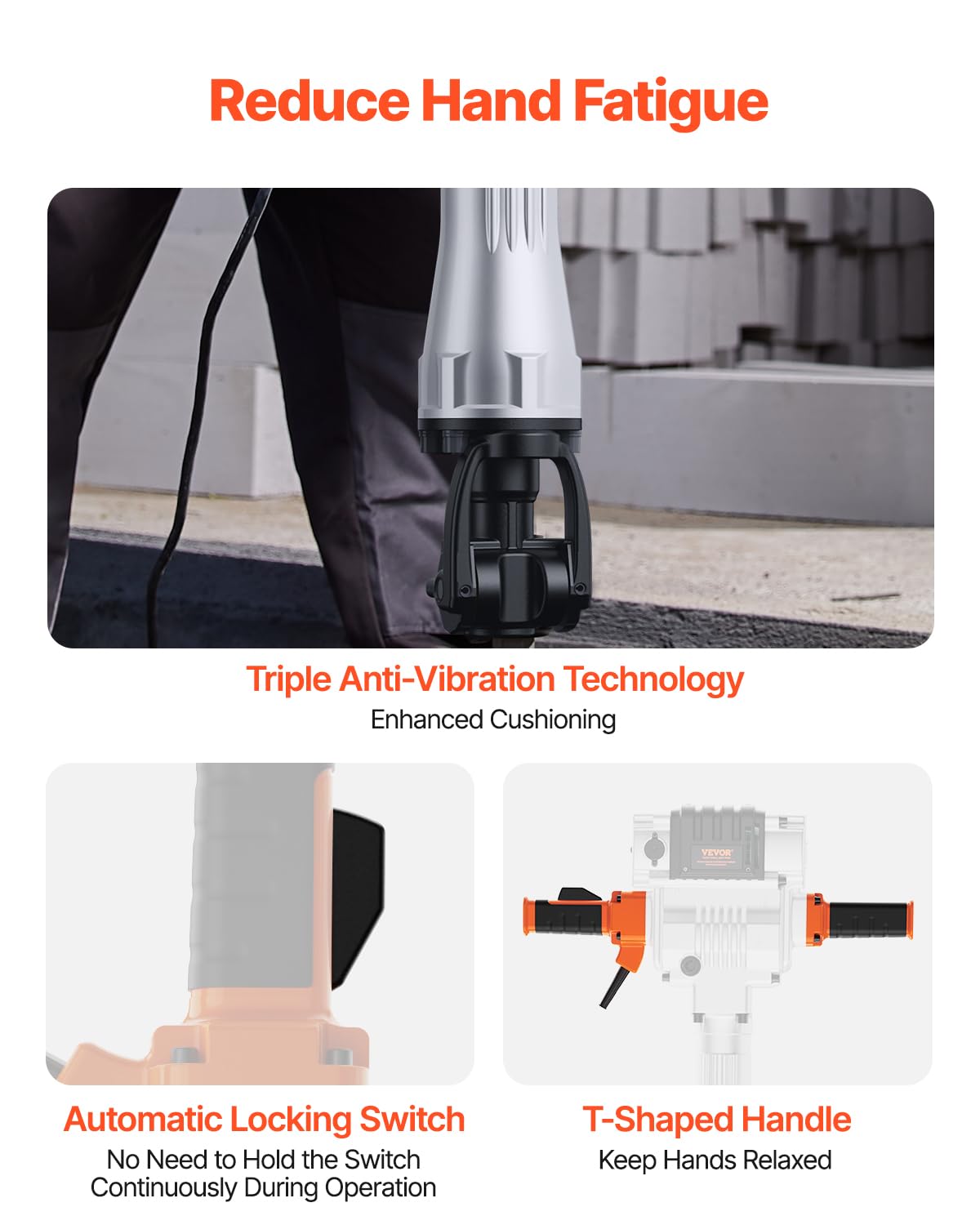 VEVOR Demolition Jack Hammer, 2100W Electric Jackhammer Heavy Duty, 1650 BPM Industrial-Grade Jack Hammer Concrete Breaker, with 1 Point Chisel, 1 Flat Chisel, Gloves and Goggles