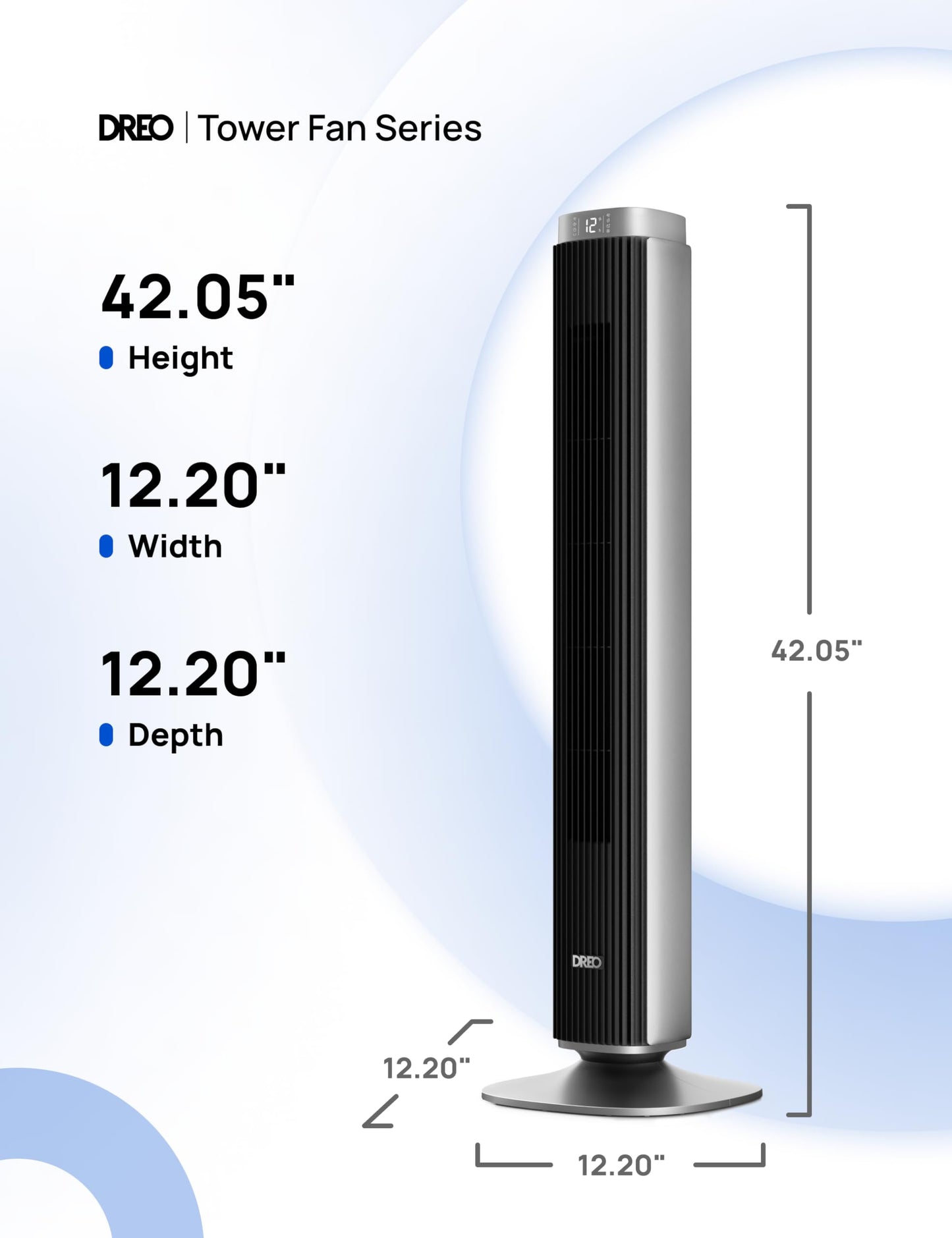 DREO Tower Fan for Bedroom, Standing Oscillating Fan with 40ft Far Airflow, 20dB Quiet, 12 Speeds, 28ft/s Velocity, Smart Control, DC Motor, 42 inch, 90° Oscillation, 4 Modes, 12H Timer, Pilot Pro S