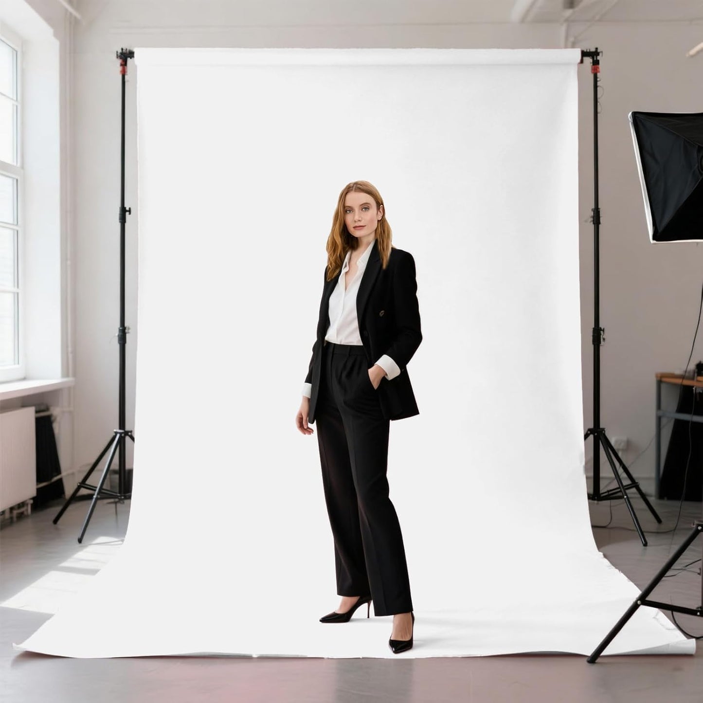 LYLYCTY 8x10ft White Portrait Backdrop Zoom Meeting, Game Live Steaming and Photo Studio Shooting Props