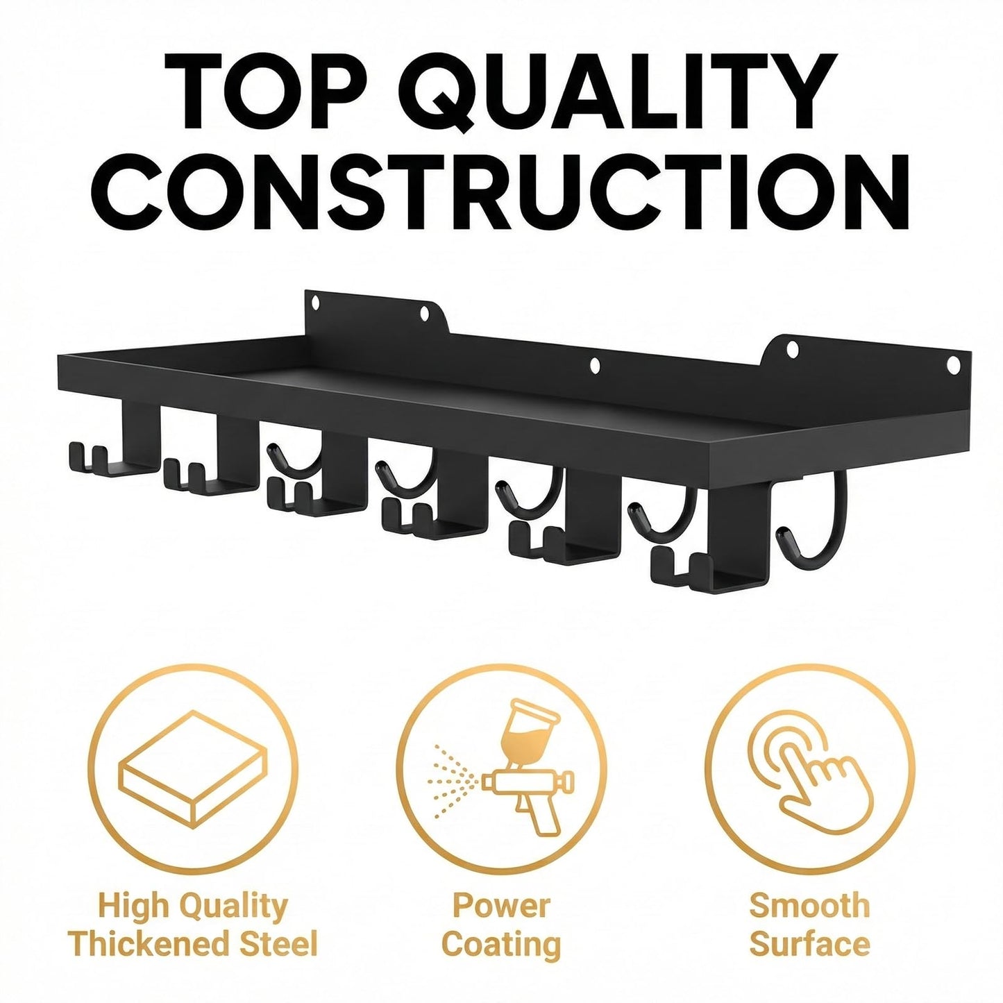 SSNEWOG Floating Shelf Organizer Compatible with Tonal Accessories,16.9x6Home Gym Weight wall Storage Equipment Hanger, Metal Rack Holder Wall Mount with 5 T-Lock Brackets & Hooks Hanger (Black)