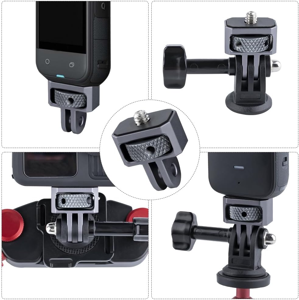 Generic 1/4" Insta360 CNC Aluminum Camera Mount Adapter - Universal GoPro DJI Tripod Converter with Locking Ring
