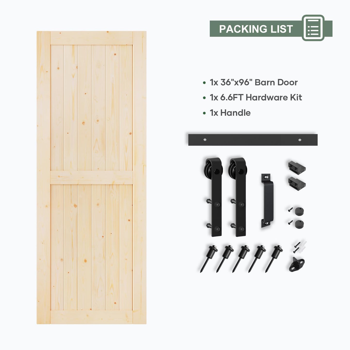 ROYMELO 36x96 inch Sliding Barn Wood Door Slab with 6.6ft Hardware Kit, Requires Simple DIY Assembly
