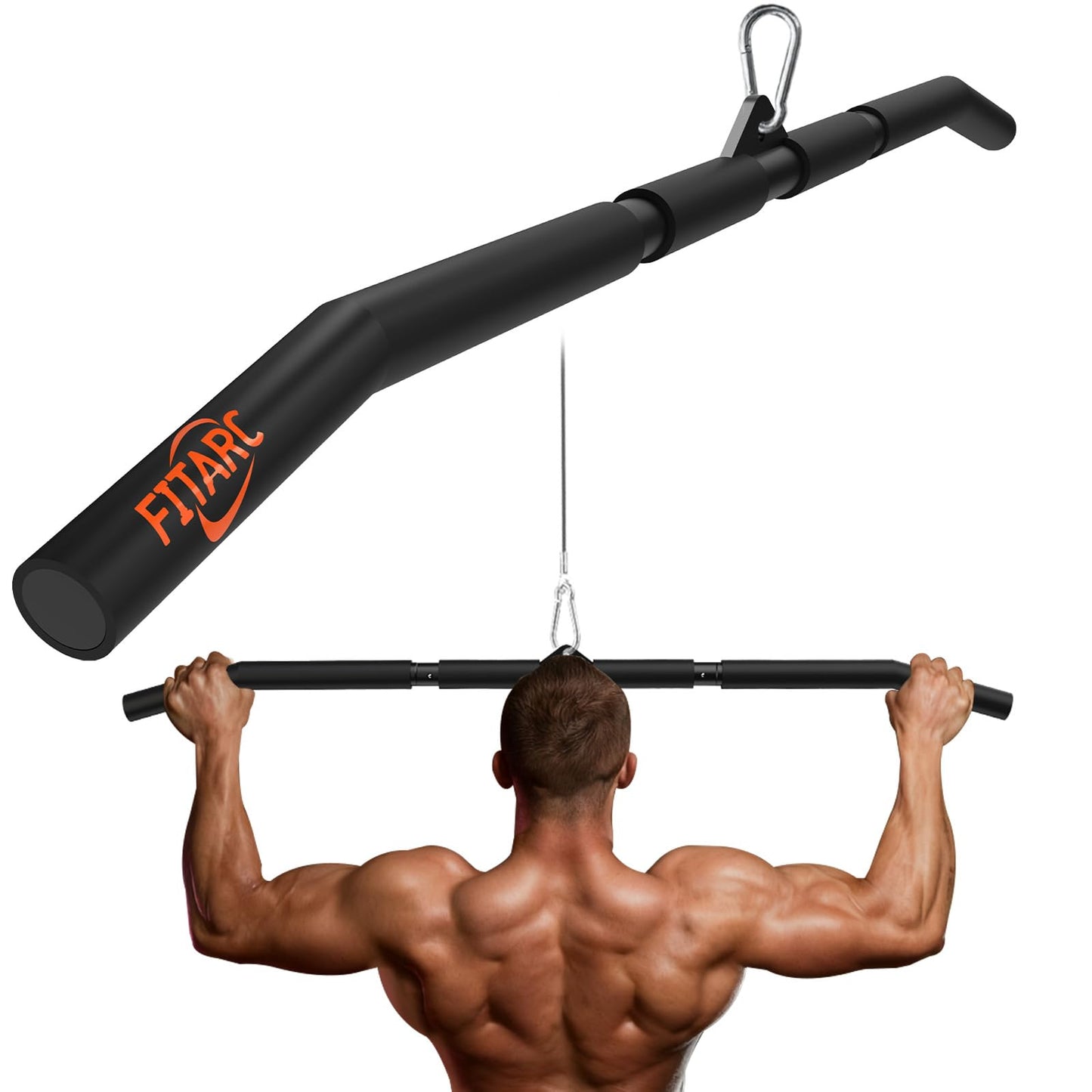 Fitarc 40'' LAT Pulldown Bar Attachment for Pulley Cable Machine, Full-Length Non-Slip Grip, LAT Pull Down Bar Accessories for Gym, Strength Workout