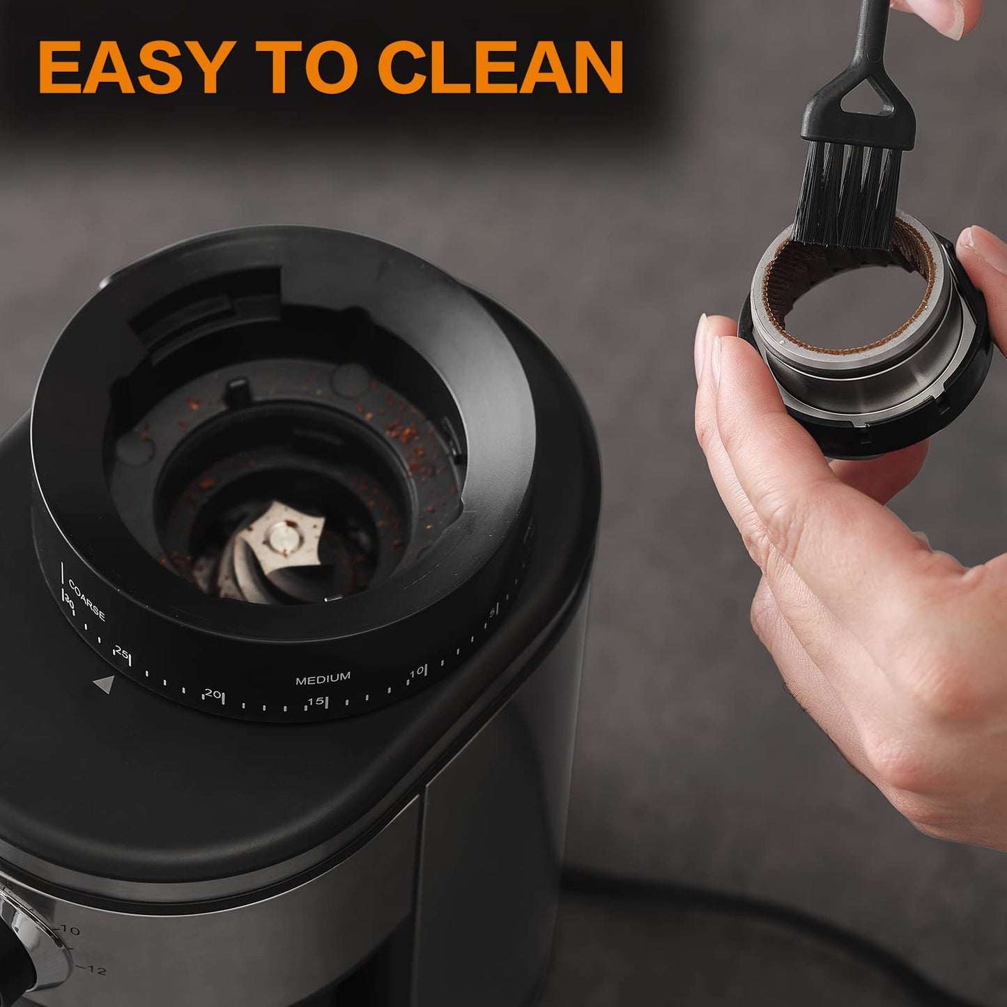 Ollygrin Burr Coffee Grinder, Electric Conical Coffee Bean Grinder With 30 Adjustable Grind Settings For 2-12 Cups, Sliver & Black