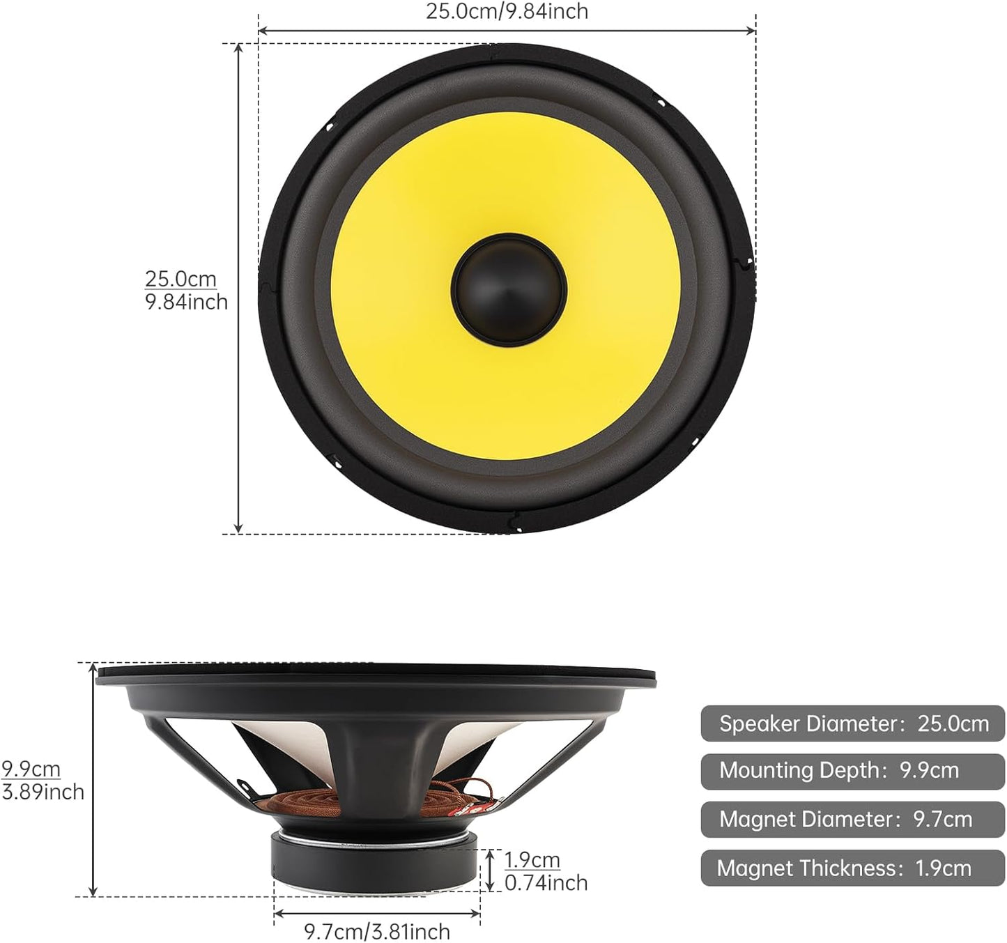 DriSentri 10 Inch Bass Loudspeaker Woofer Speaker, Car Speakers Wide Frequency Response Car Audio Stereo Speaker